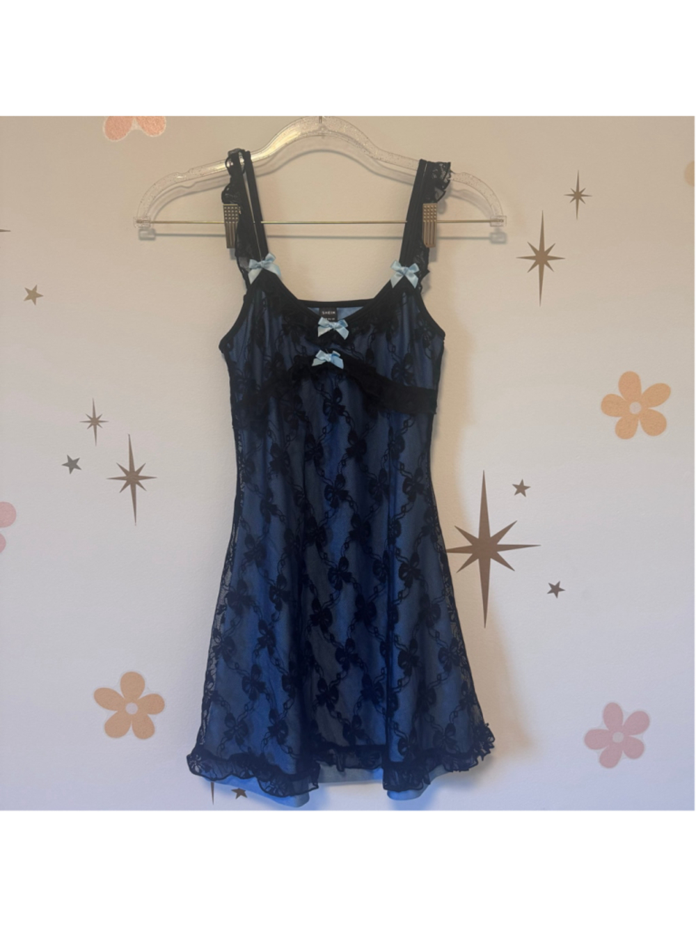 Black Lace Dress with Blue Lining